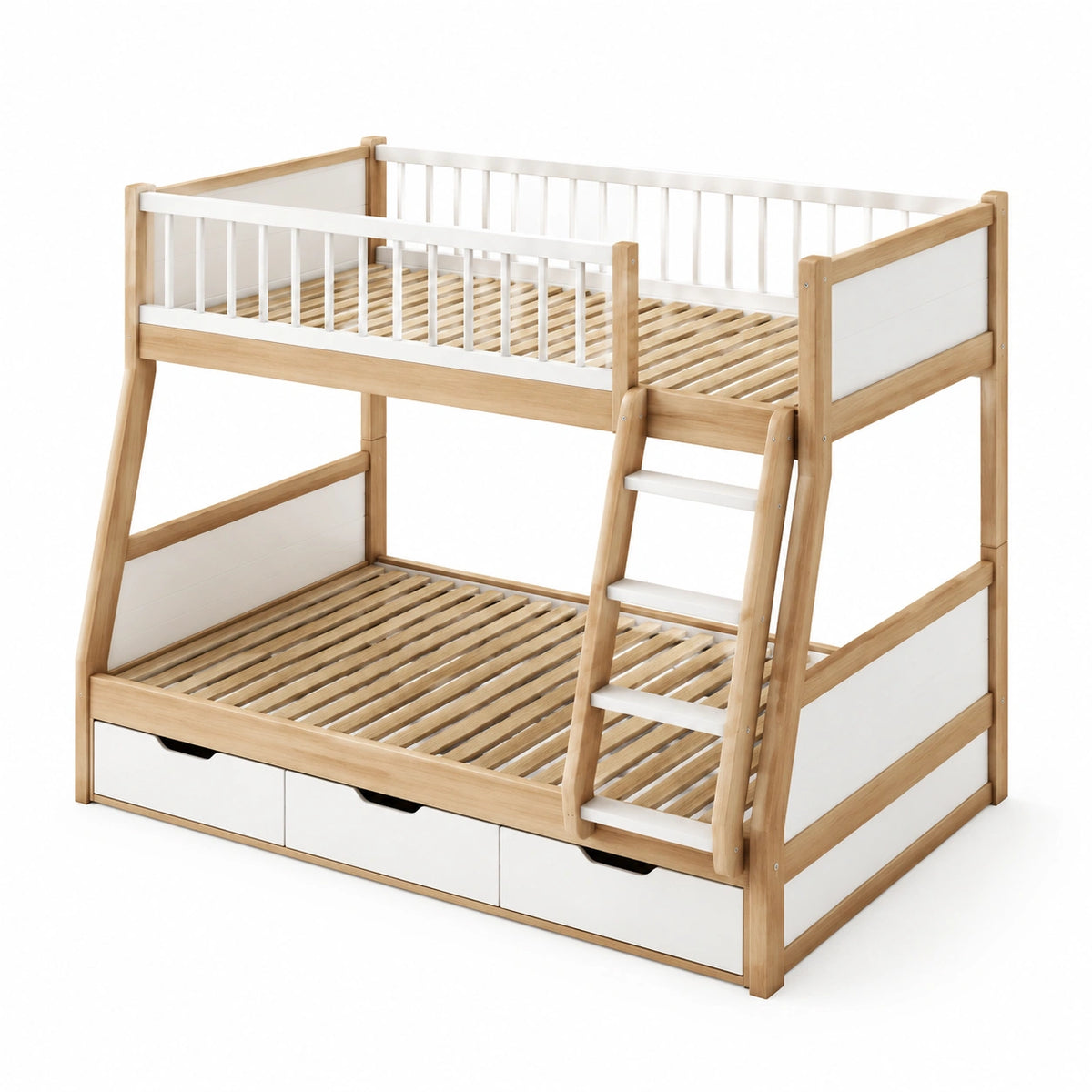 Lit superposé en bois avec échelle et rangement 200x140/200x90 cm
