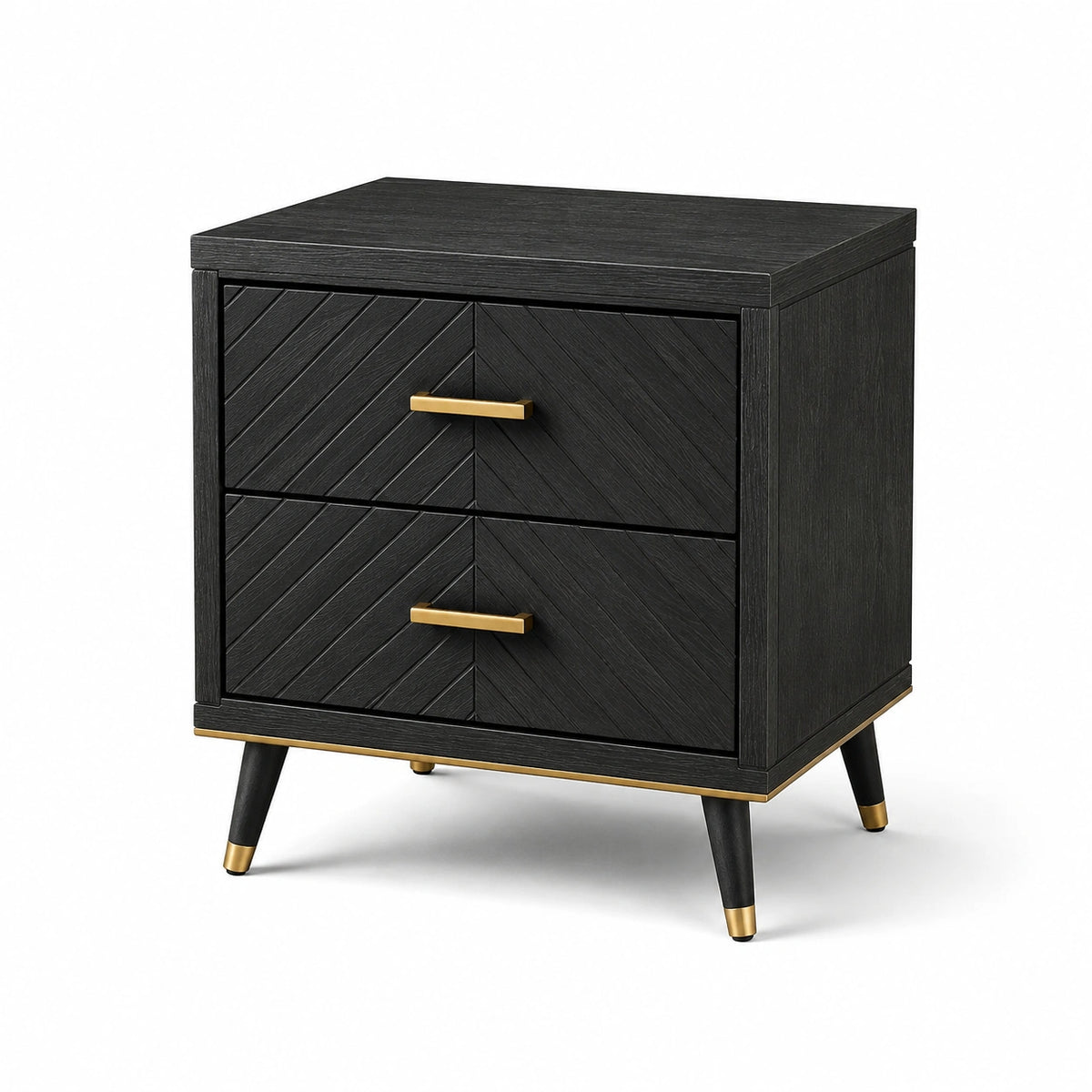 Table de chevet en bois MDF noir avec poignées dorées