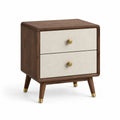 Table de chevet en bois avec tiroirs en tissu beige