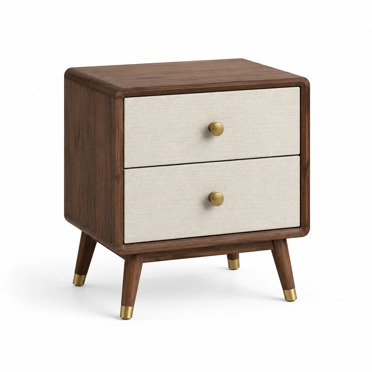 Table de chevet en bois avec tiroirs en tissu beige