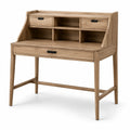 Bureau secrétaire en bois de chêne avec tiroirs et étagères