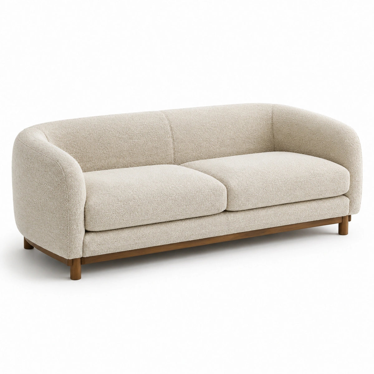 Canapé 3 places en laine bouclée beige avec pieds en bois