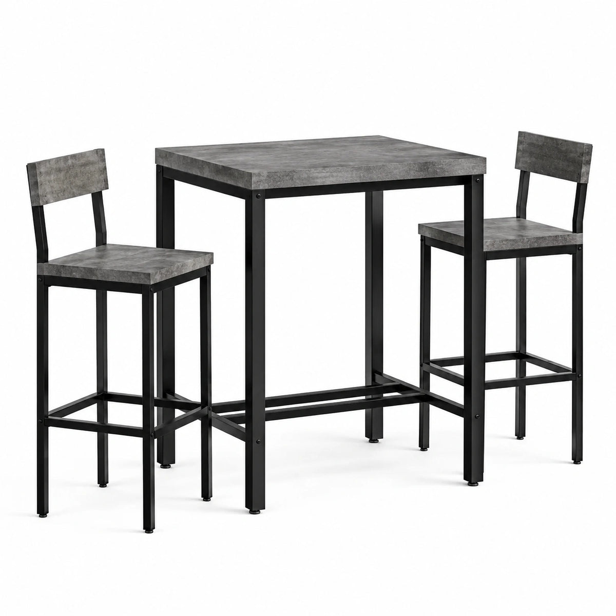 Ensemble de table haute et tabourets en métal noir et bois gris