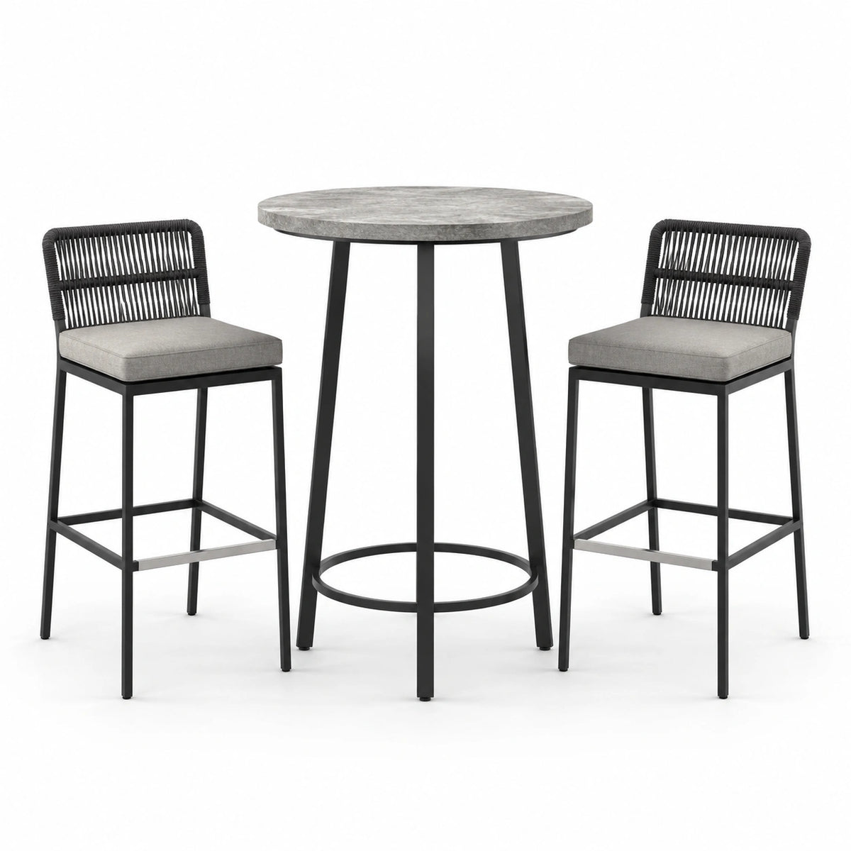Ensemble de table haute et tabourets en béton et métal noir