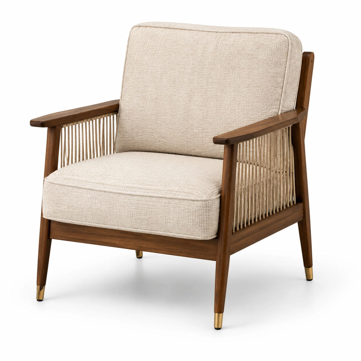 Fauteuil en bois de noyer avec tissu en polyester beige