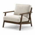 Fauteuil en bois avec revêtement en lin beige