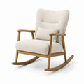 Fauteuil à bascule en bois et tissu bouclé blanc crème