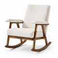 Fauteuil à bascule en bois avec revêtement en tissu bouclé blanc