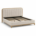 Lit double en bois avec revêtement en tissu beige 140x200 cm