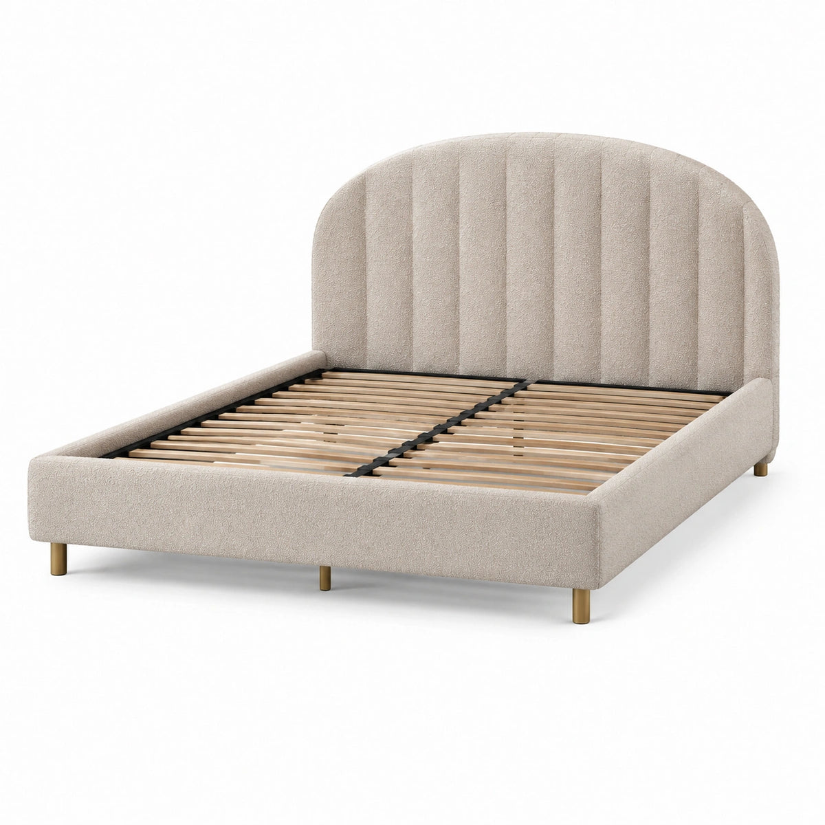 Lit double en tissu polyester beige avec tête de lit incurvée 140x200 cm