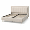 Lit en tissu en bois et acier beige 160x200 cm
